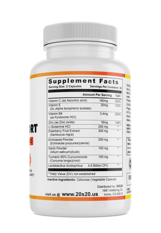 20S20 Nutrition Immune Support Supplement with Elderberry, Vitamin C, Zinc, Echinacea, Garlic,  Herbs, Turmeric, Antioxidant Support, For Adults 60 Veggie capsules - Image 5