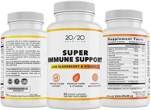 20S20 Nutrition Immune Support Supplement with Elderberry, Vitamin C, Zinc, Echinacea, Garlic,  Herbs, Turmeric, Antioxidant Support, For Adults 60 Veggie capsules - Image 3